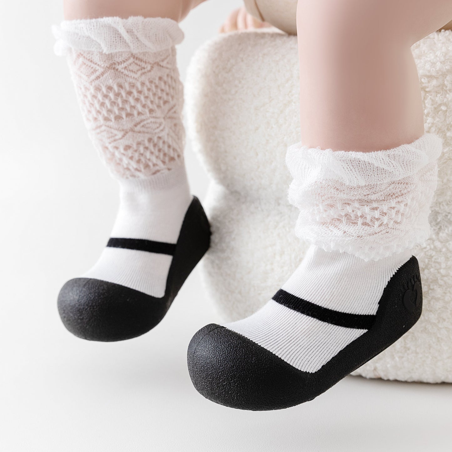 White Lace Sole Sox Baby Shoes