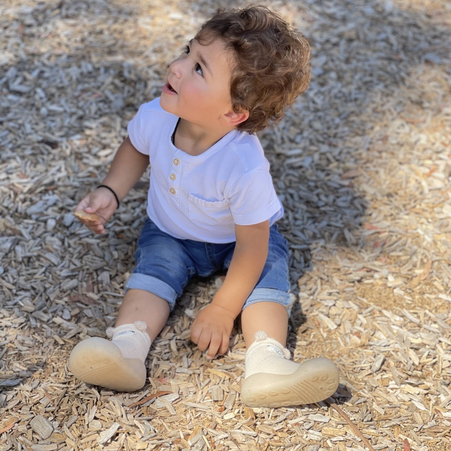 Beige Bear Sole Sox Prewalker Baby Shoes
