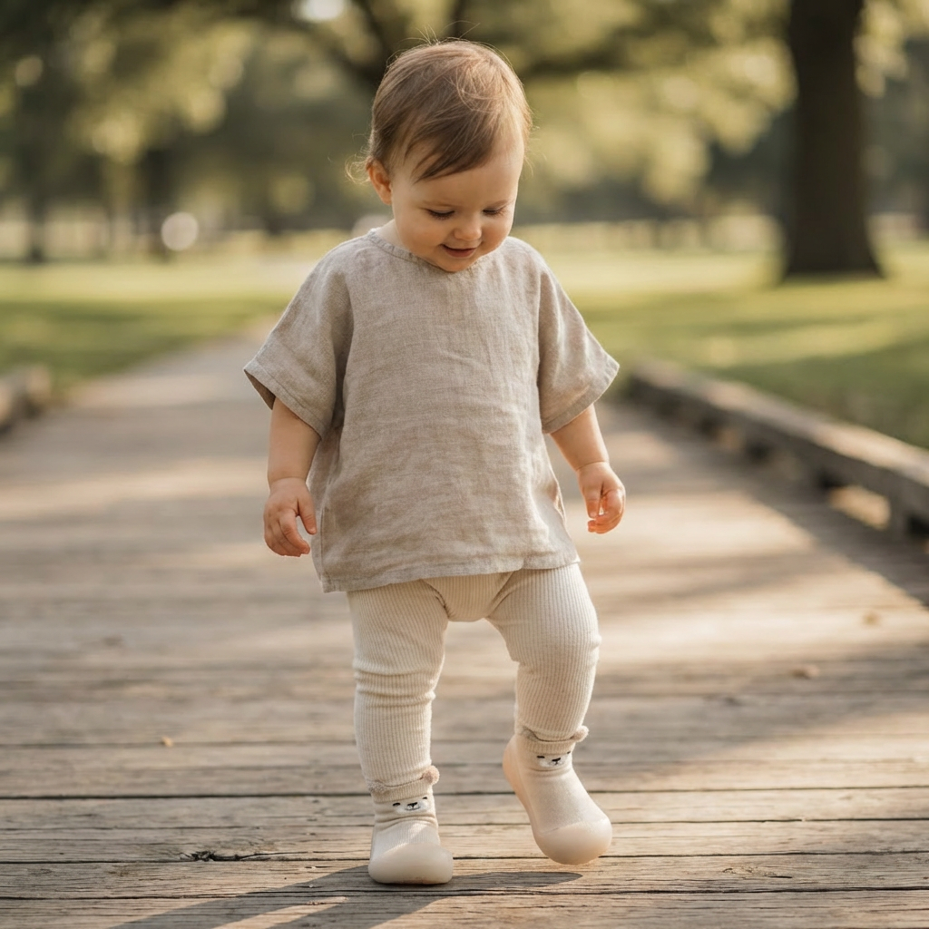 Beige Bear Pre-walker Baby Sole Sox