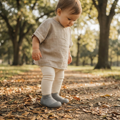 Grey Low Cut Pre-walker Baby Sole Sox