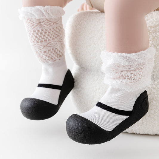 White Lace Sole Sox Baby Shoes