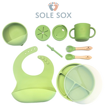 Load image into Gallery viewer, Pastel Green 10 Piece Silicone Baby food-ware set (Suction Cup Base)
