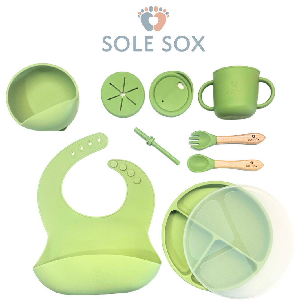 Pastel Green 10 Piece Silicone Baby food-ware set (Suction Cup Base)