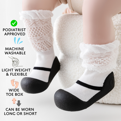 White Lace Sole Sox Baby Shoes