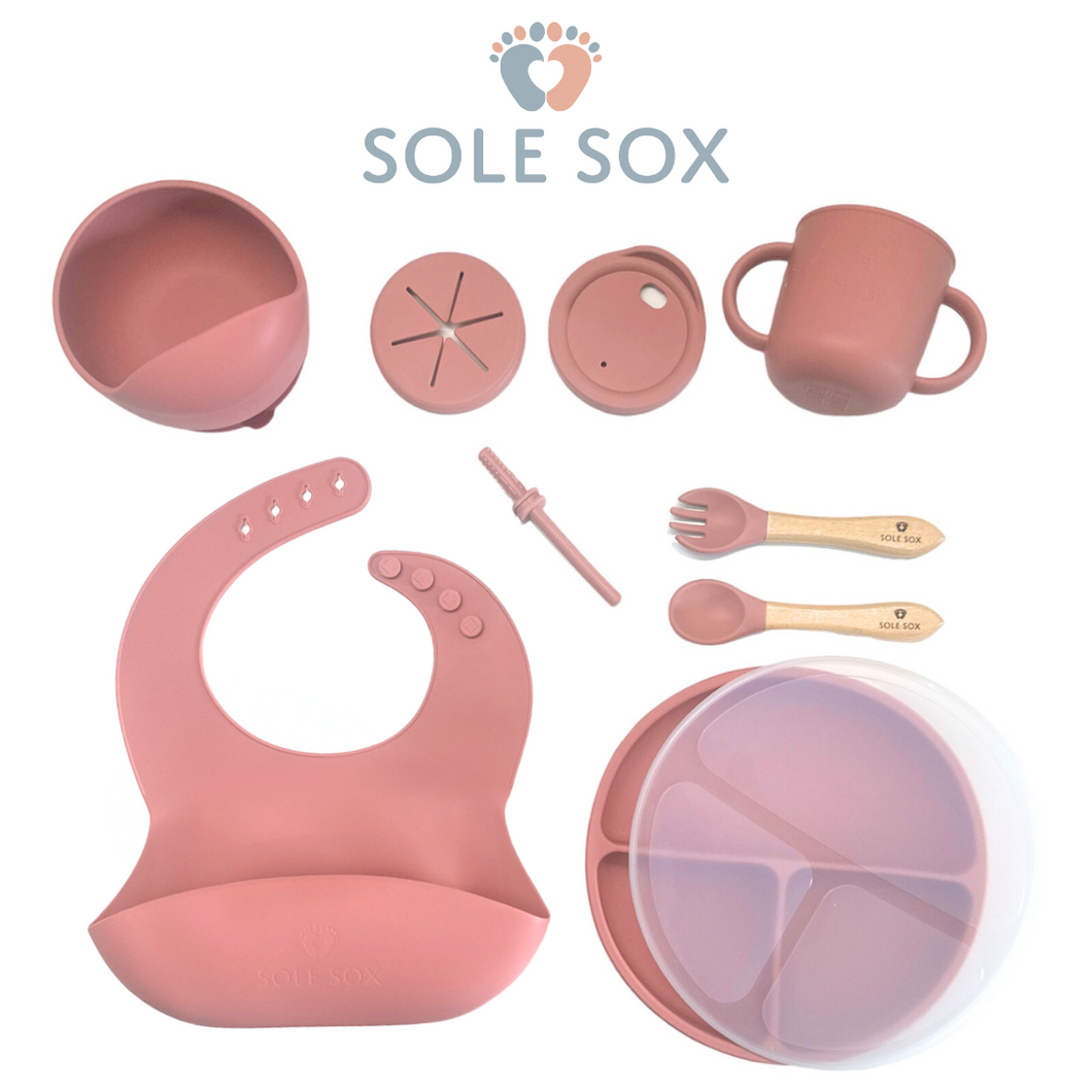 Rose Pink 10 Piece Silicone Baby food-ware set (Suction Cup Base)